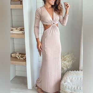Champagne Front O-Ring Cut Out Maxi Dress